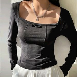 Letter Patch Square Neck Tee